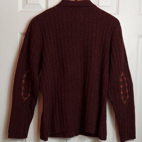 Woolrich Burgundy Embroidered Full Zip Sweater M - Picture 6 of 9